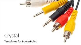  Presentation with audio video - Amazing PPT theme having electrical connection - close-up view of audio backdrop and a white colored foreground