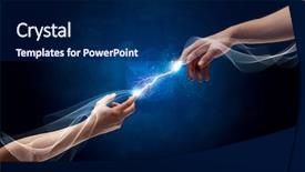 Presentation with electric current - Cool new slides with electrical connection - two male arms reaching backdrop and a navy blue colored foreground