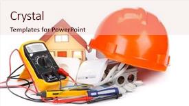  Presentation with construction equipment - Amazing PPT layouts having electrical construction - electric equipment for apartment repair backdrop and a lemonade colored foreground