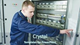  Presentation with inspector - Slide deck consisting of electrical construction - electrician engineer worker inspector background and a ocean colored foreground