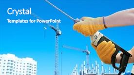  Presentation with electrical contractor - Amazing PPT theme having electrical contractor - construction worker building with drill backdrop and a teal colored foreground