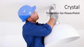  Presentation with electrician - Theme consisting of electrical contractor - electrician fitting a ceiling light background and a white colored foreground