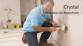  Presentation with electrical contractor - Theme with electrical contractor - electrician installing wall socket background and a soft green colored foreground