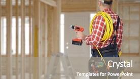  Presentation with electrical contractor - PPT theme enhanced with electrical contractor - electrician man with drill background and a gray colored foreground
