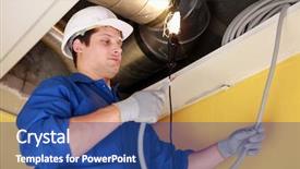  Presentation with electrician - Amazing slides having electrical contractor - electrician repairing ceiling wiring backdrop and a ocean colored foreground