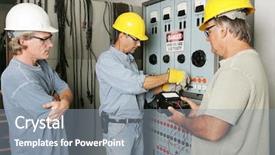  Presentation with electrical safety - Slide deck consisting of electrical contractor - electricians working on an industrial background and a gray colored foreground