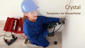  Presentation with electrical contractor - Colorful PPT layouts enhanced with electrical contractor - female electrician at work backdrop and a sky blue colored foreground
