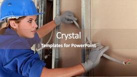  Presentation with electrician - PPT theme featuring electrical contractor - female electrician background and a coral colored foreground
