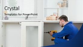  Presentation with handyman - Amazing slide set having electrical contractor - handsome handyman fixing a door backdrop and a white colored foreground