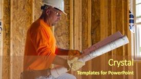  Presentation with electrical contractor - Cool new slide set with electrical contractor - male construction worker reads blueprints backdrop and a  colored foreground