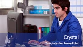  Presentation with old desktop computer - PPT theme with electrical contractor - plumber using desktop computer background and a navy blue colored foreground