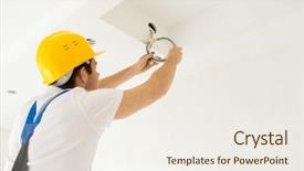  Presentation with renovation - Colorful slide deck enhanced with electrical contractor - repair renovation electricity and people backdrop and a sky blue colored foreground