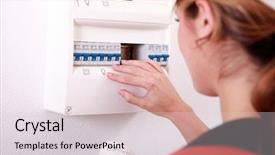  Presentation with electric meter - Cool new slides with electrical contractor - woman checking electric meter backdrop and a lemonade colored foreground