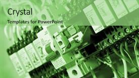  Presentation with control panel - Audience pleasing slides consisting of electrical control panel - row of fuseboxes backdrop and a seafoam green colored foreground