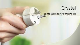  Presentation with electric - Slide set featuring holding electric plug on nature background and a soft green colored foreground