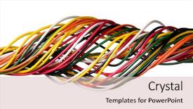  Presentation with connection - Presentation theme having electrical connection - variegated wire isolated on white background and a lemonade colored foreground