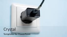  Presentation with photo - Cool new theme with electrical discharge - photo of charger in socket backdrop and a light blue colored foreground
