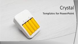  Presentation with batteries - Cool new slide deck with electrical discharge - photo of charger with four backdrop and a light gray colored foreground