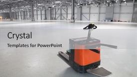  Presentation with electric - Cool new slide set with fork lift - electric forklift in large modern backdrop and a light gray colored foreground