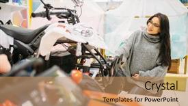  Presentation with electric car - Presentation design with pregnant woman choosing electric car background and a coral colored foreground