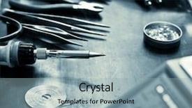  Presentation with electrical tools - PPT theme featuring electrical electronics - soldering station with soft solder background and a light blue colored foreground