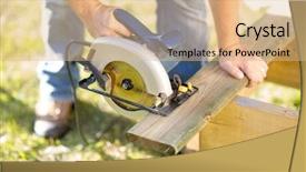  Presentation with piece of the pie - Slide set consisting of electrical energy - detail of circular saw cutting background and a coral colored foreground