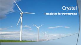  Presentation with electric distribution substation power - Slide deck with electrical energy - windmills for electric power production background and a teal colored foreground