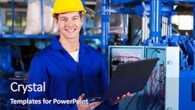  Presentation with electrical engineer - Beautiful presentation theme featuring electrical enginearing control - portrait of male engineer backdrop and a navy blue colored foreground