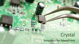  Presentation with electrical engineer - Colorful theme enhanced with electrical engineer - assembling a circuit board backdrop and a soft green colored foreground