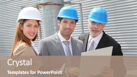  Presentation with industrial - Cool new PPT theme with electrical engineer - business people meeting on industrial backdrop and a coral colored foreground