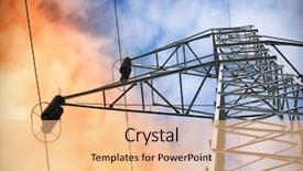  Presentation with electric - Beautiful theme featuring electrical engineer - electric powerlines backdrop and a coral colored foreground