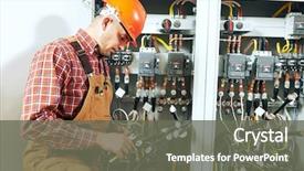  Presentation with electrician - PPT theme featuring electrical engineer - electrician at wiring work background and a gray colored foreground