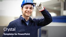  Presentation with electrician - Colorful slide deck enhanced with electrical engineer - electrician portrait backdrop and a navy blue colored foreground