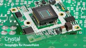  Presentation with electrical engineer - Theme featuring electrical engineer - green assembled integrated microcircuit board background and a ocean colored foreground