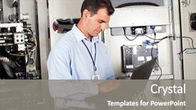  Presentation with industrial engineer - Audience pleasing slides consisting of electrical engineer - industrial programmer checking computerized machine backdrop and a gray colored foreground