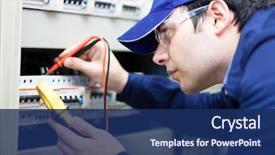  Presentation with electrician - Colorful presentation theme enhanced with electrical engineer - portrait of an electrician backdrop and a navy blue colored foreground