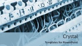  Presentation with electrical engineer - Beautiful presentation theme featuring electrical engineer - rows of fuseboxes toned backdrop and a light blue colored foreground
