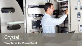  Presentation with industrial engineer - Theme featuring electrical engineer - technician repairing industrial machine background and a gray colored foreground
