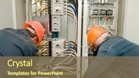  Presentation with electrical engineer - Cool new theme with electrical engineer - two electricians working backdrop and a violet colored foreground