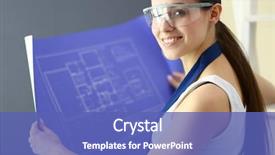  Presentation with drill - Beautiful slide deck featuring electrical engineer - worker woman with drill standing backdrop and a teal colored foreground