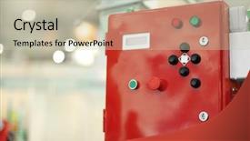  Presentation with pneumatic system control - Slide set enhanced with electrical engineer circuit breaker - electric control box on blurred background and a soft green colored foreground