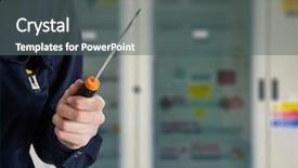  Presentation with home wrench screwdriver - Slides having electrical engineer circuit breaker - electrician holding a screwdriver background and a  colored foreground