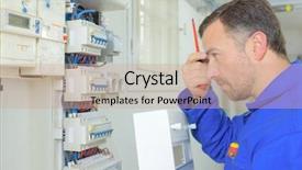  Presentation with electrician - Slide deck enhanced with electrical engineer circuit breaker - electrician on a job background and a coral colored foreground