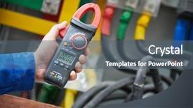  Presentation with circuit breaker - PPT theme enhanced with electrical engineer circuit breaker - electrician work concept hand background and a ocean colored foreground