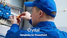  Presentation with circuit breaker - Theme consisting of electrical engineer circuit breaker - electrician works with switchbox background and a ocean colored foreground