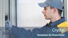  Presentation with circuit breaker - PPT layouts with electrical engineer circuit breaker - portrait of an electrician background and a ocean colored foreground