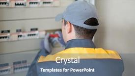  Presentation with electrician - PPT theme having electrical engineer circuit breaker - portrait of an electrician background and a ocean colored foreground