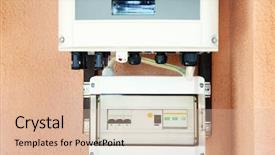  Presentation with industrial automation control panel - Colorful slides enhanced with electrical engineer circuit breaker - wall-mounted control unit of solar backdrop and a lemonade colored foreground