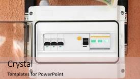  Presentation with industrial automation control panel - PPT theme enhanced with electrical engineer circuit breaker - wall-mounted control unit of solar background and a coral colored foreground
