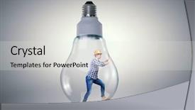  Presentation with light bulb idea invention presenter - Colorful presentation theme enhanced with electrical engineer free - builder man inside light bulb backdrop and a light gray colored foreground